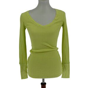 Bobi Los Angeles Acid Green Waffle Knit V-Neck Long Sleeve Top S